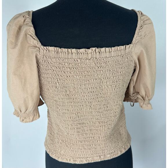 Abercrombie & Fitch Size XL Brown Puff Sleeve Smocked Crop Top Boho Y2K Women's - Picture 4 of 9